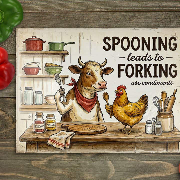 Spooning Forking Condiments Glass Cutting Board for wholesale by Beautiful Creations by Laney