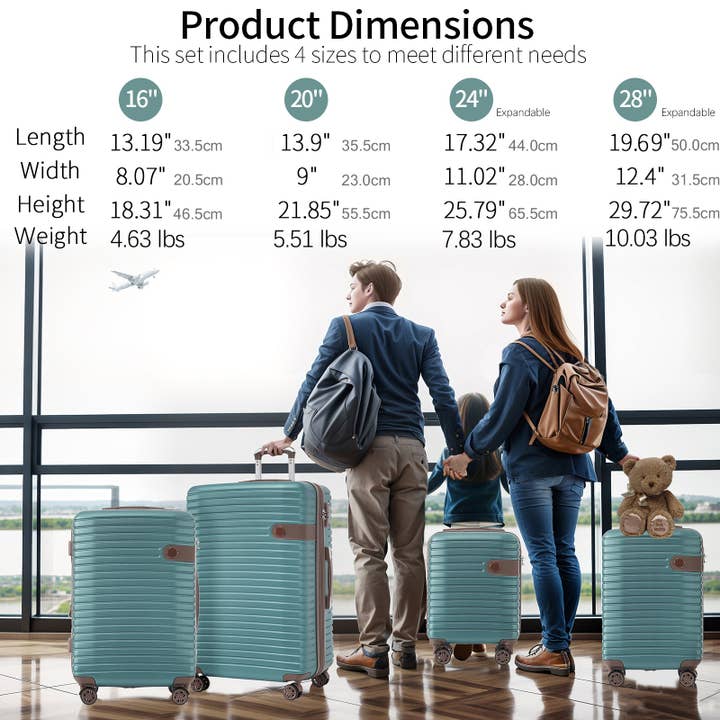 39F Inc. - Wholesale Luggage - 4-Piece Blue ABS Luggage Set (16/20/24/28") w/TSA Lock6