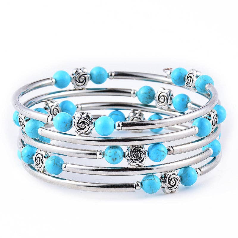 Mio Queena - Wholesale Bangle Bracelet - 6MM Natural Stone Multi-Layer Wrap Beaded Bangle Bracelets2