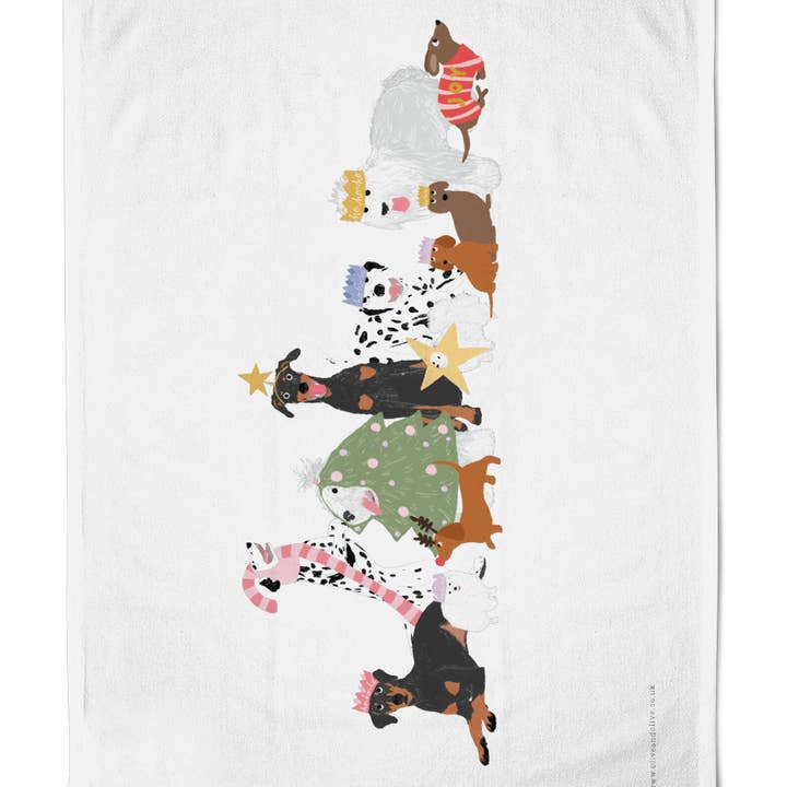 Illustrated Cotton Tea Towel - Christmas Dogs 1 for wholesale by Olive and Clive