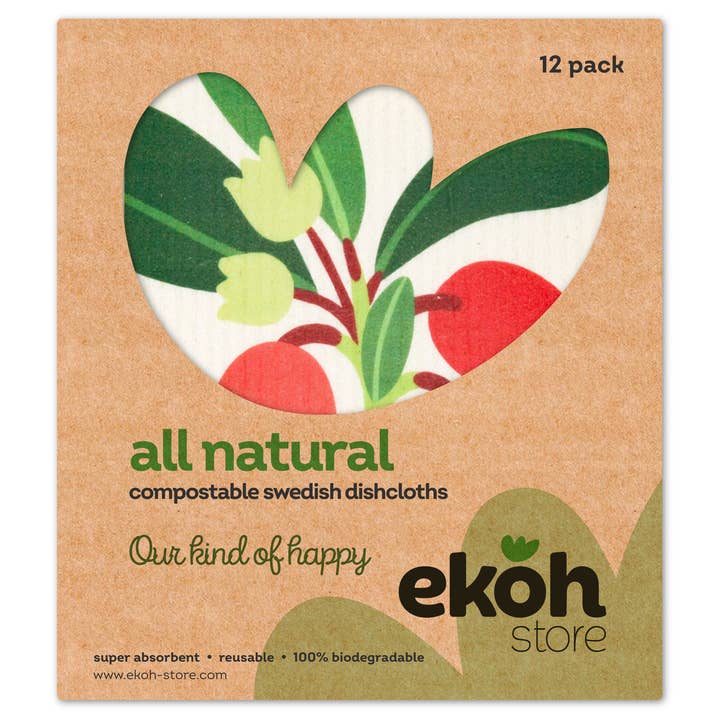 EKOH - Wholesale Dishcloth - Swedish Dishcloth Set of 12 Botanical & Veg Prints1