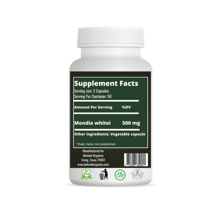 Behalal Organics – wholesale Oral supplement/vitamin – Mondia Whitei Quick Capsules 500mg - 100 counts