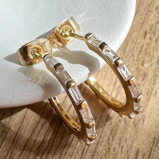 Honeycat Jewelry - Wholesale Hoop Earrings - Crystal Baguette Hoops0