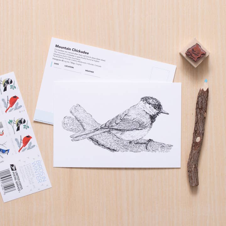 Chickadee Dee Dee Art for wholesale by Coy Ink Studio