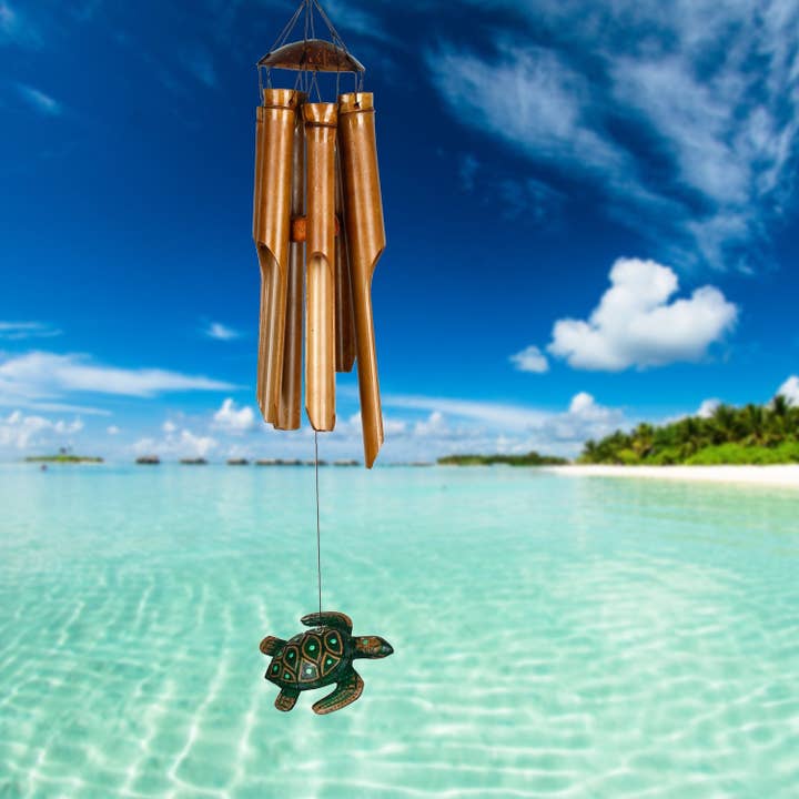 Woodstock Chimes - Wholesale Wind Chime - Half Coconut Bamboo Chime - Medium, Sea Turtle