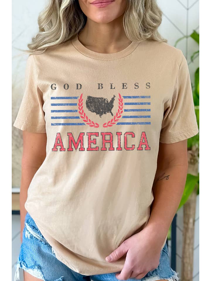 BouTeeQue Closet – Engroshandel T-shirt med print - Dame – BTJ2048 T Gud velsigne Amerika3