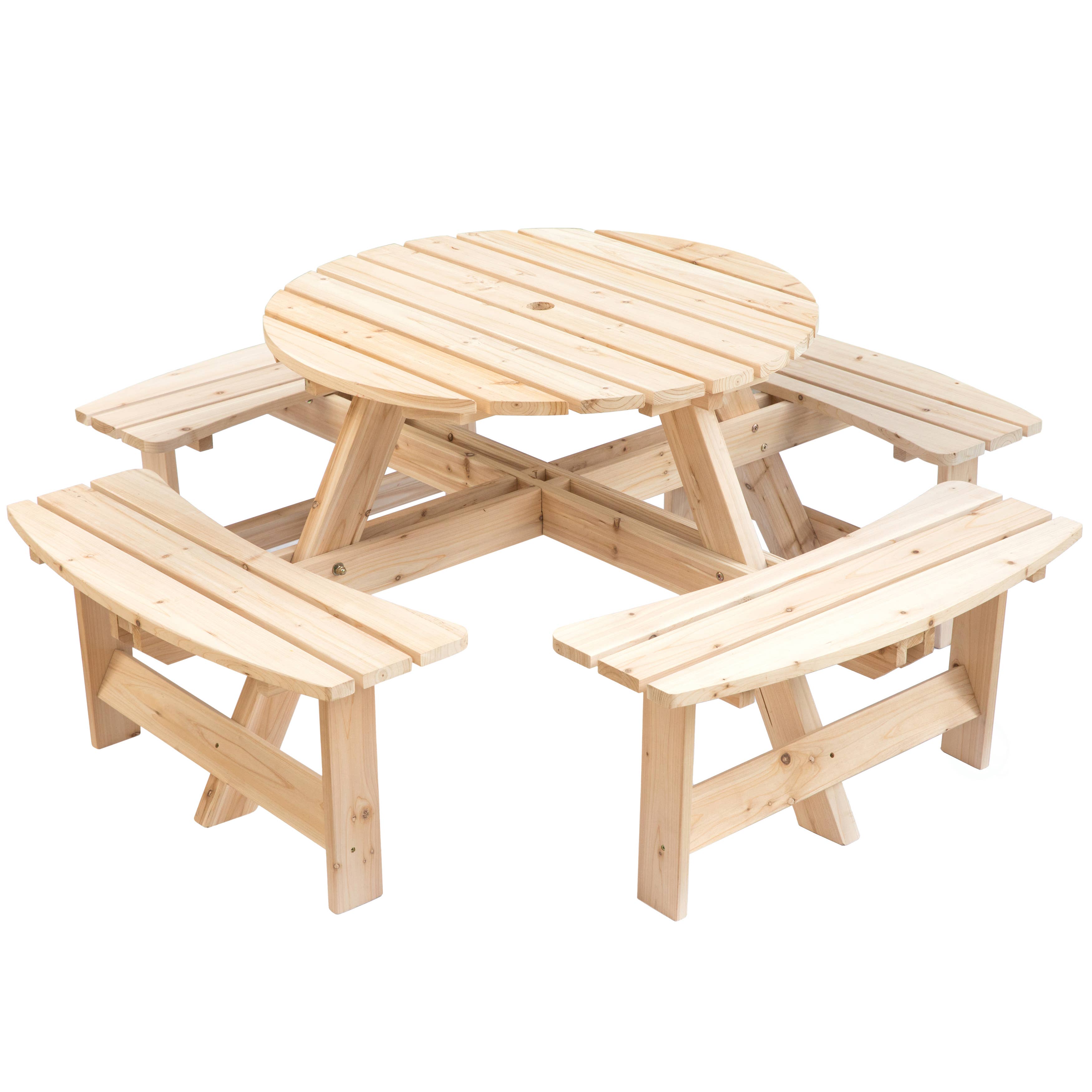 Quickway Imports - Wholesale Patio Table - Wooden Outdoor Patio Round Picnic Table with Bench, 8 Person0