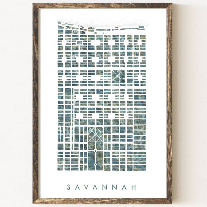 Mapa pintado de Savannah, Georgia, 13 x 19 pulgadas (río) para venta al por mayor de Turn-of-the-Centuries