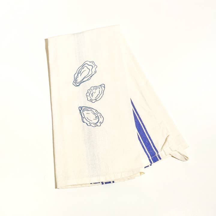 Oyster Trio Embroidered Decorative Kitchen Towel for wholesale by Statement Goods