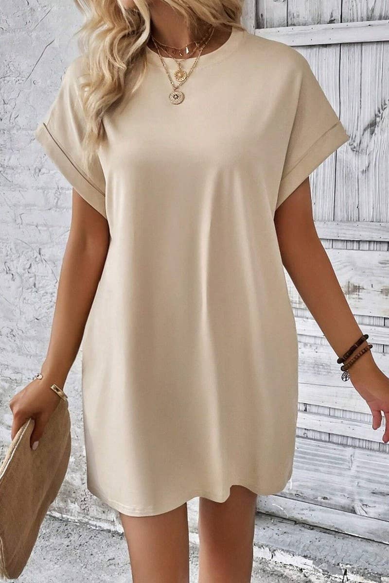 NINEXIS - Vente Robe – femme - CWDSD3628_ROBE COURTE À COL ROND ET POCHES AMPLES DE COULEUR UNIE17