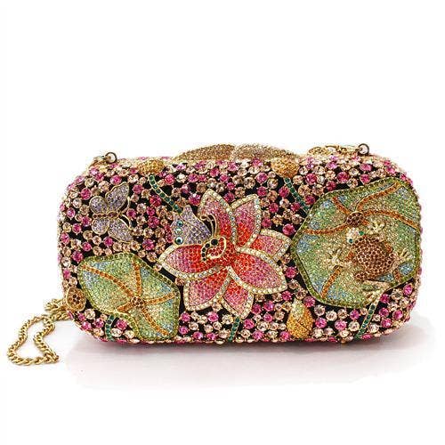 LO2375 - Ancientry Gold White Metal Clutch with Top Grade Crystal in Multi Color for wholesale by Alamode