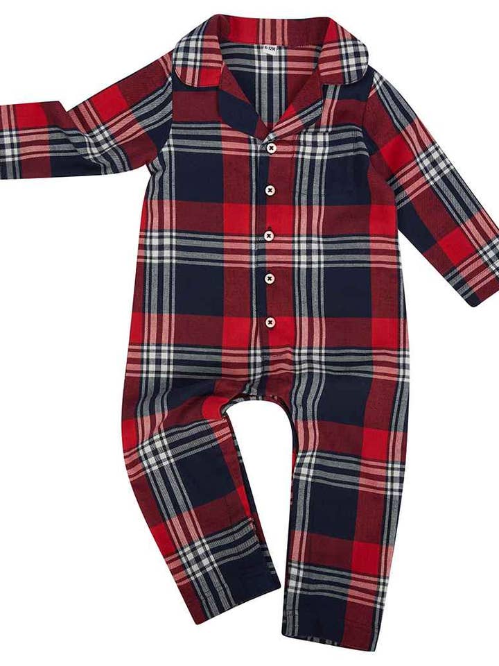 Red Navy Larkwood - Baby / Toddler Tartan All In One for wholesale on Faire1