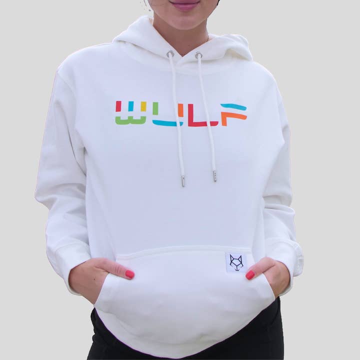 Sweat à capuche WULF pour femmes blanc avec logo coloré pour la vente par WULF