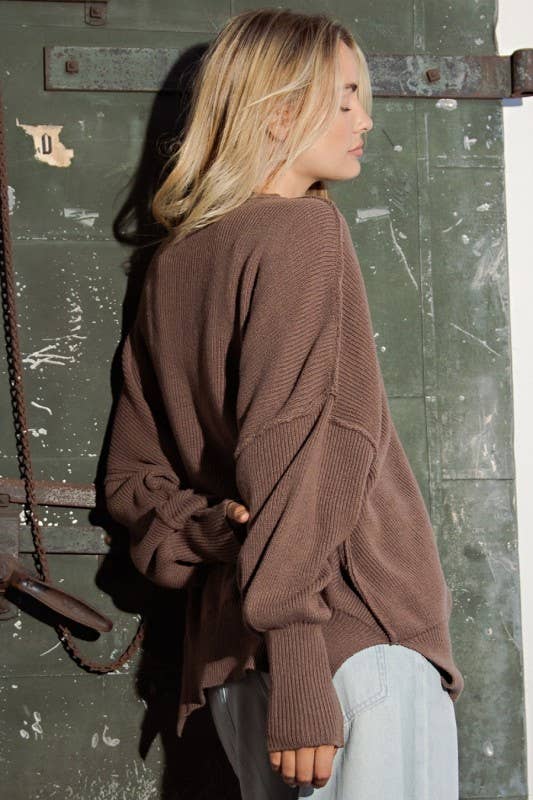 Sunday Morning - Wholesale Tunic Sweater - Women's - SW350037-Crew Neck Oversized Tunic Sweater14