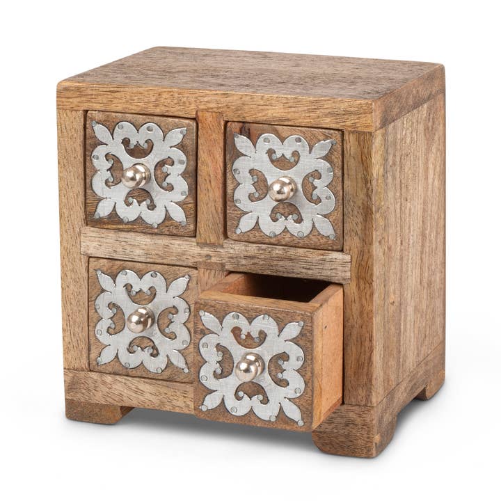 Discount Mango Wood With Metal Inlay Heritage 4-drawer Box for wholesale by The Gerson Companies