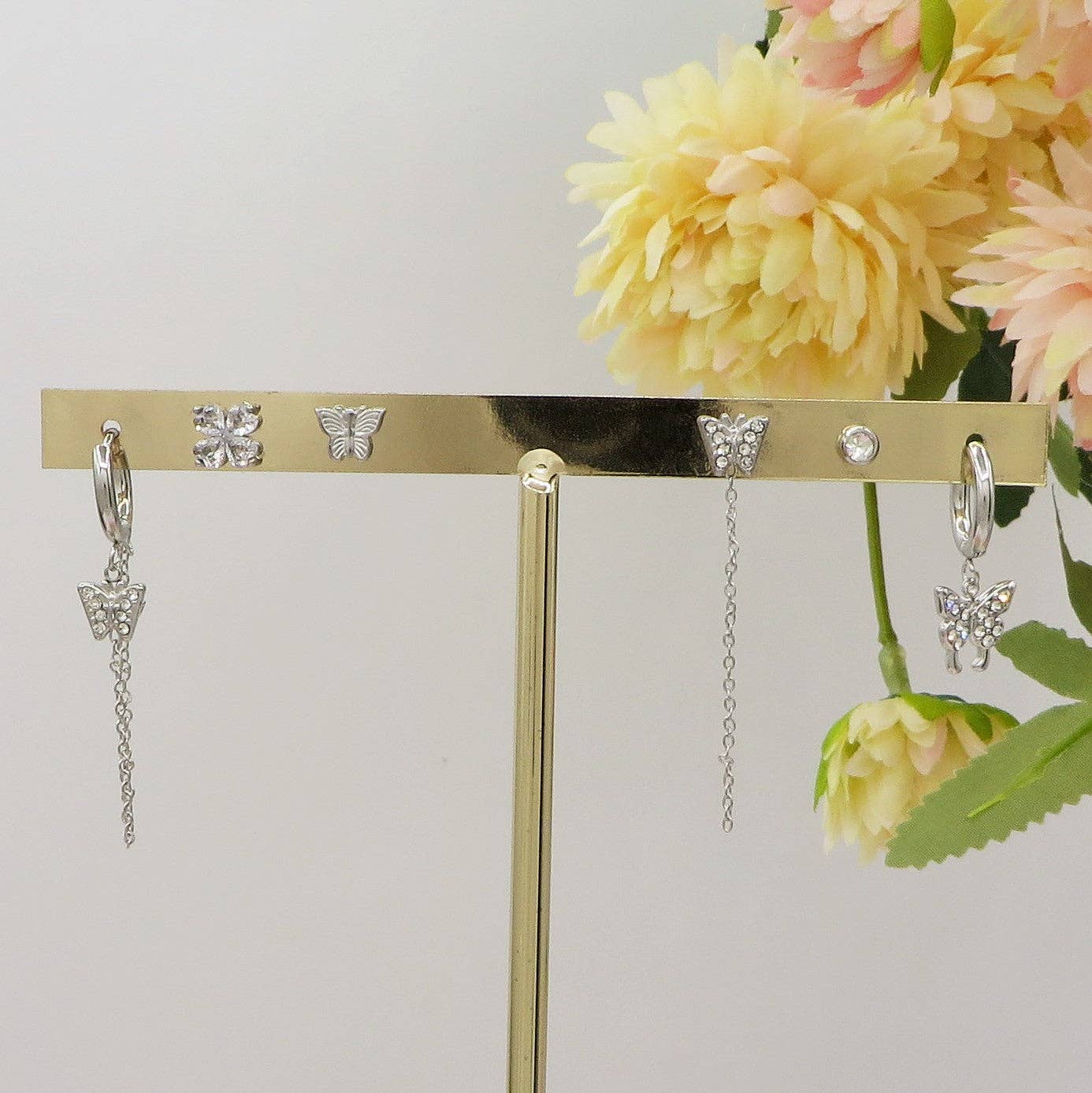 Daemon srls - Wholesale Sieradenset - MARIPOSA SHINE set van 6 oorbellen - roestvrij staal - 6 hangende oorbellen met cubic zirconia2