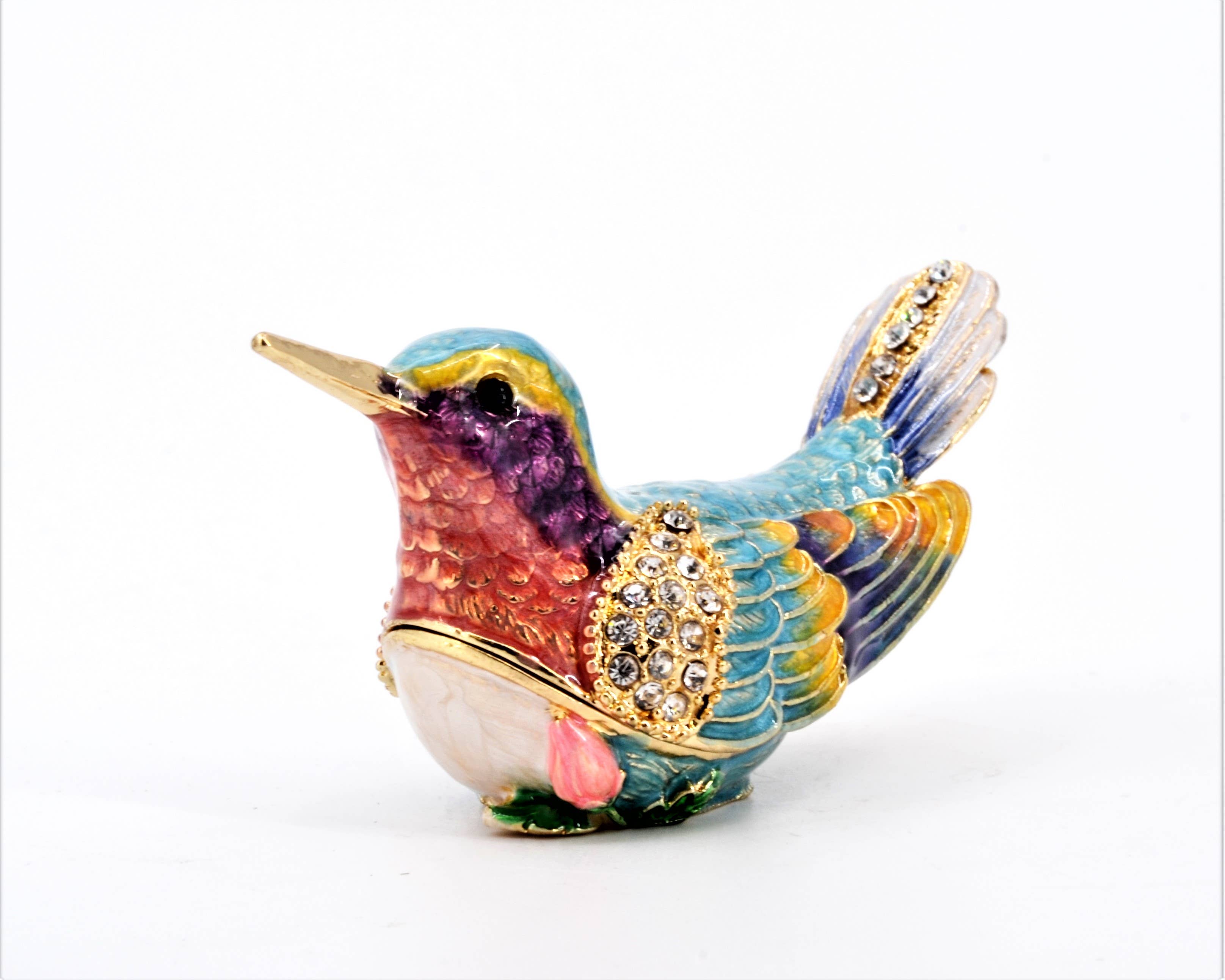 Ciel Collectables - Wholesale Jewelry Box/Organizer - Bejeweled Small Humming Bird Trinket Box. Hand Painted5