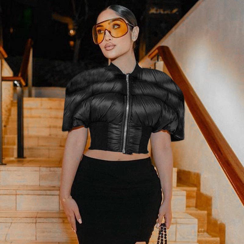 BLACK Every Fashion Short Sleeve Cropped Puffer Jacket 300 for wholesale on Faire3