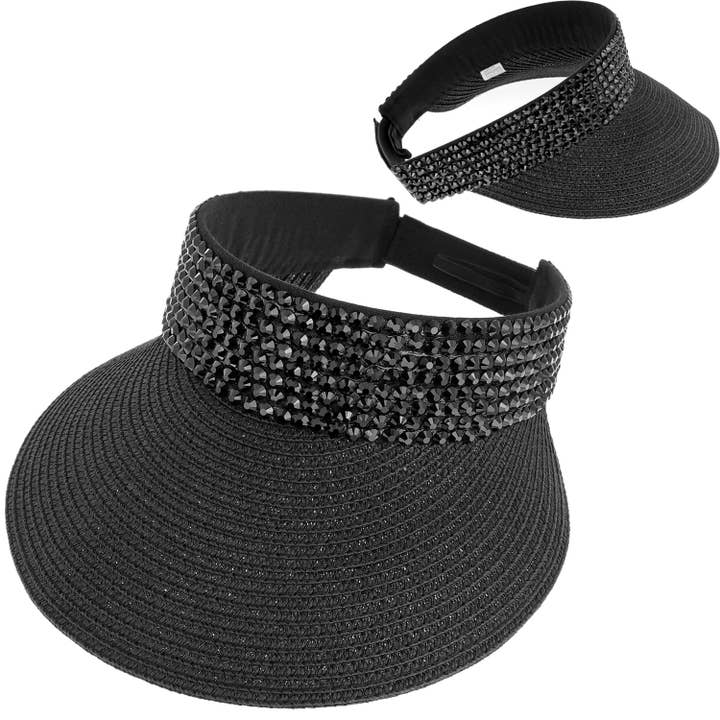 SP Sophia Collection - Wholesale Visor - Women's - Straw Sun Visor w/ Rhinestone Studded Band