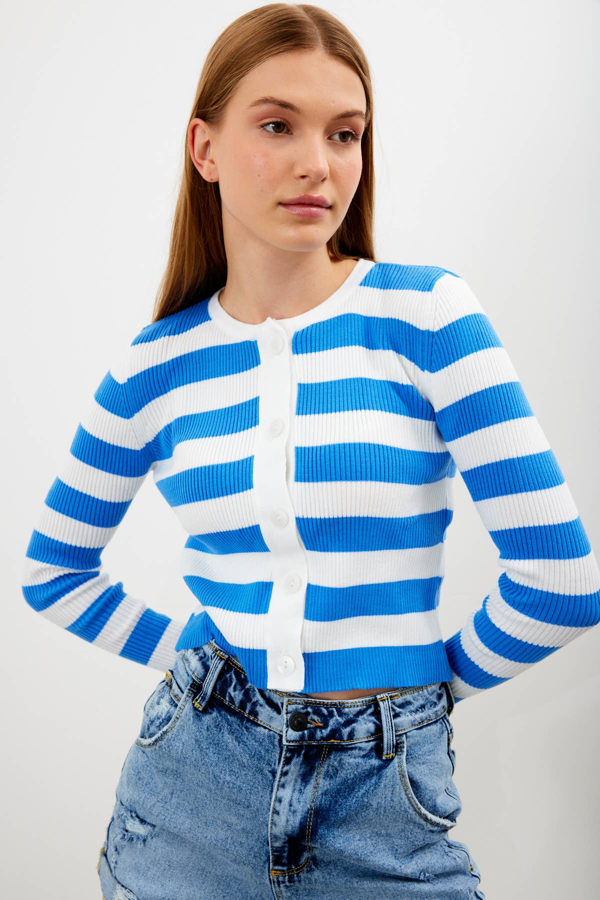 VAV NEW YORK - Wholesale Knit Top - Women's - Women's Striped Knit Top Button Down Knit Blouse Slim Fit5