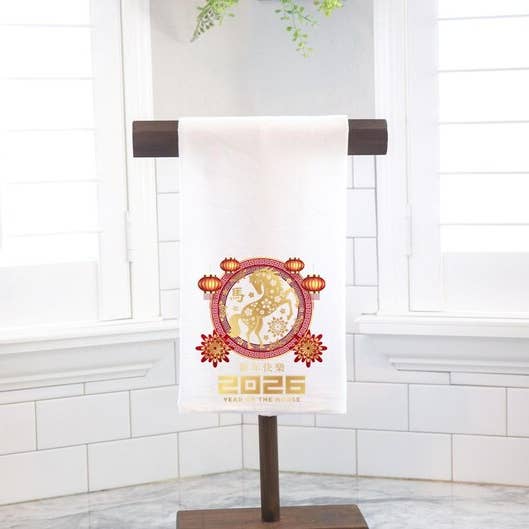 2026 Hästens år 2, Lunar New Year, Kinesiskt nyår, Mjölpåse Kökshandduk - Värdinnagåva - Inflyttningspresent för wholesale av Moman Sales, Inc.