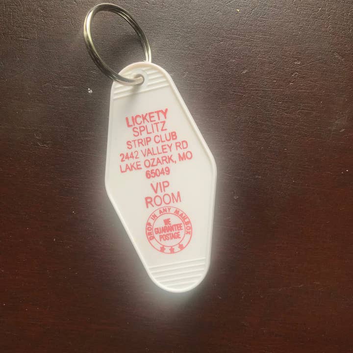 Motel Key Fob - Lickety Splitz Strip Club for wholesale by The 3 Sisters Design Co.