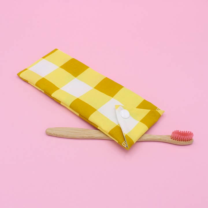 Étui de brosse à dents XL - vichy jaune pour la vente par Machatatelier