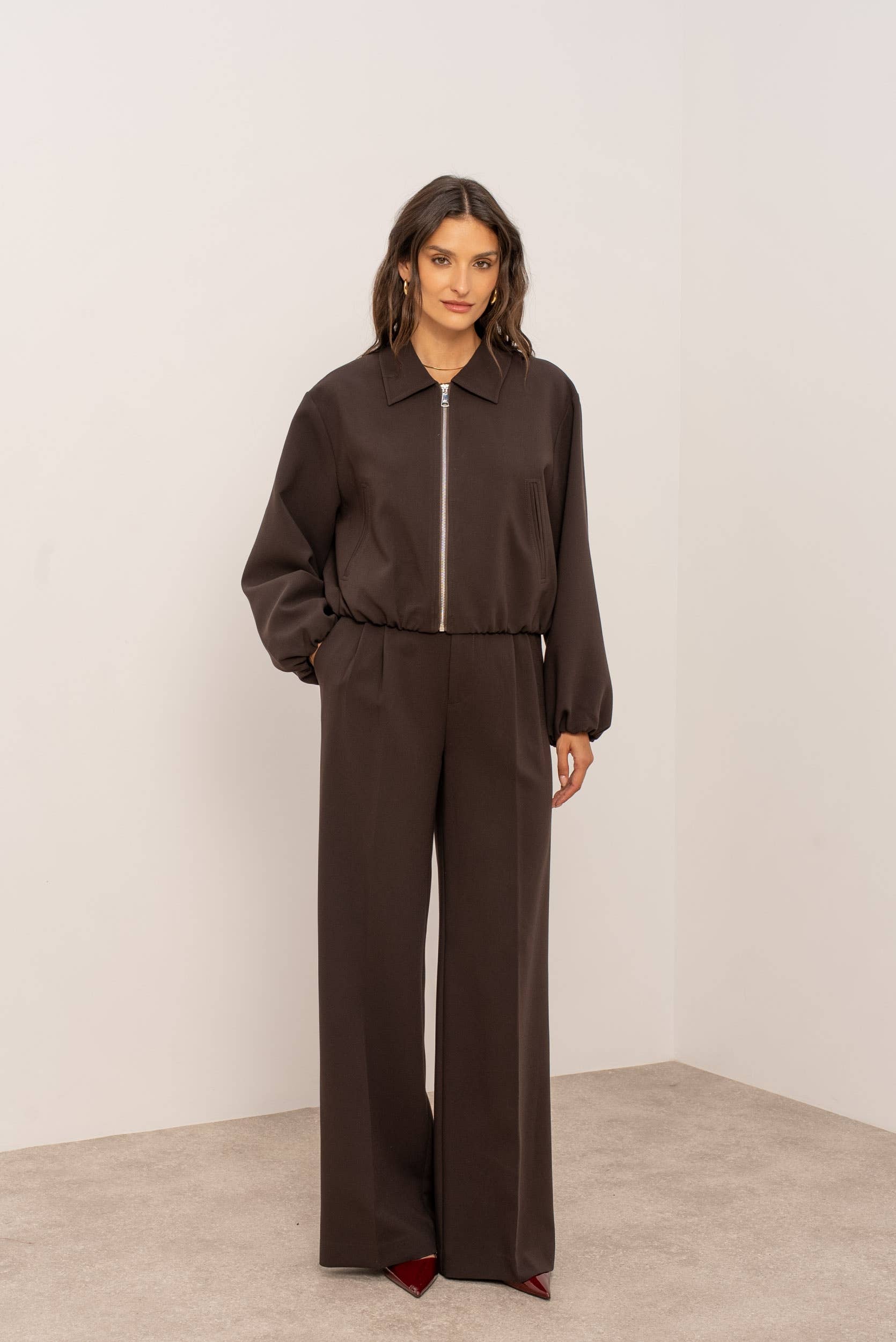 Attentif Paris - Wholesale Bomber Jacket - Women's - [Aura] Short zip-up bomber jacket with shirt collar22