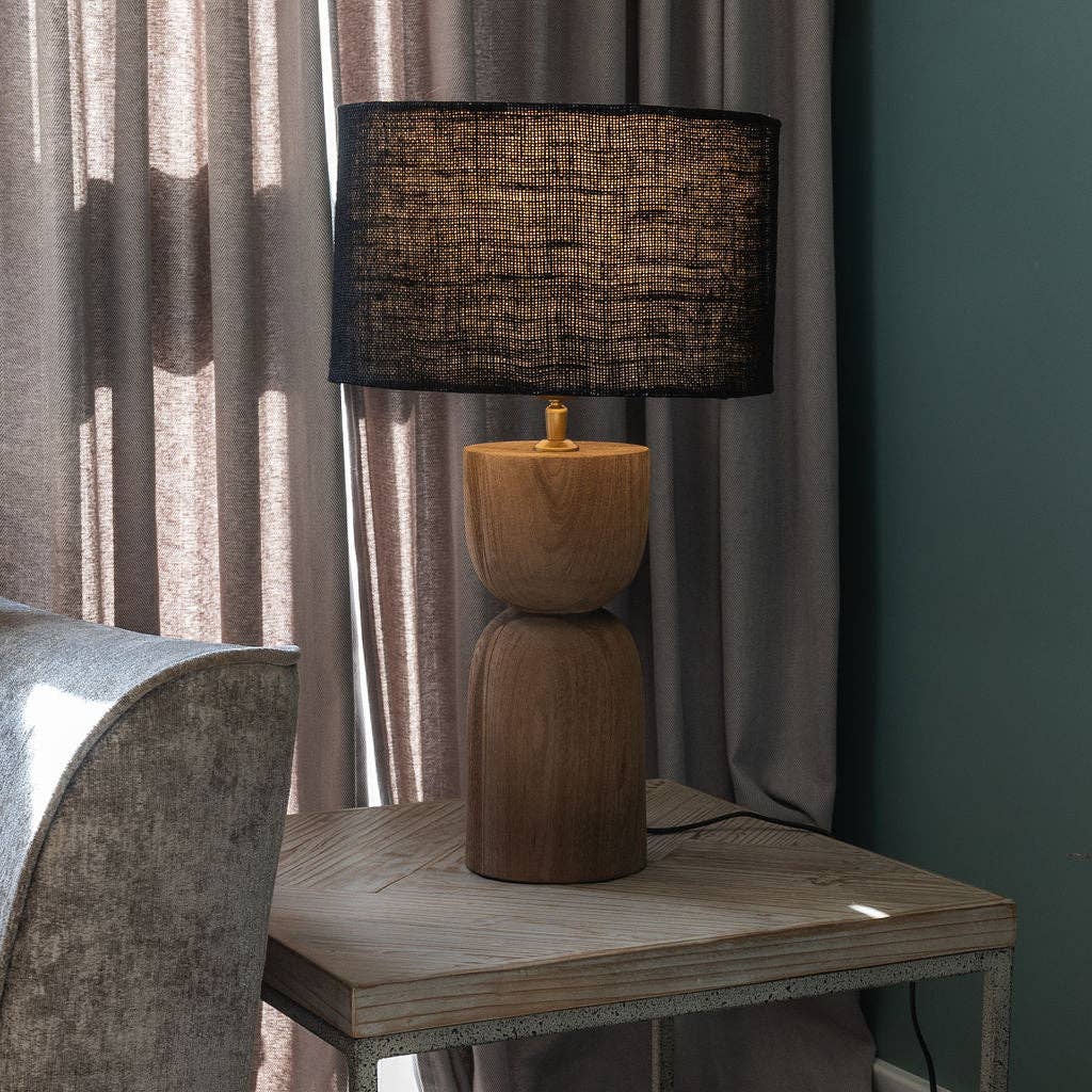 Arthur Cameron - Wholesale Accent/Desk Lamp - Mells, Tall, Light, Sandblasted Wooden Large Table Lamp with Black Shade4