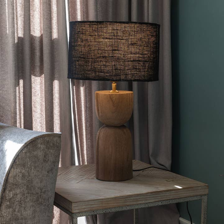 Arthur Cameron - Wholesale Accent/Desk Lamp - Mells, Tall, Light, Sandblasted Wooden Large Table Lamp with Black Shade4