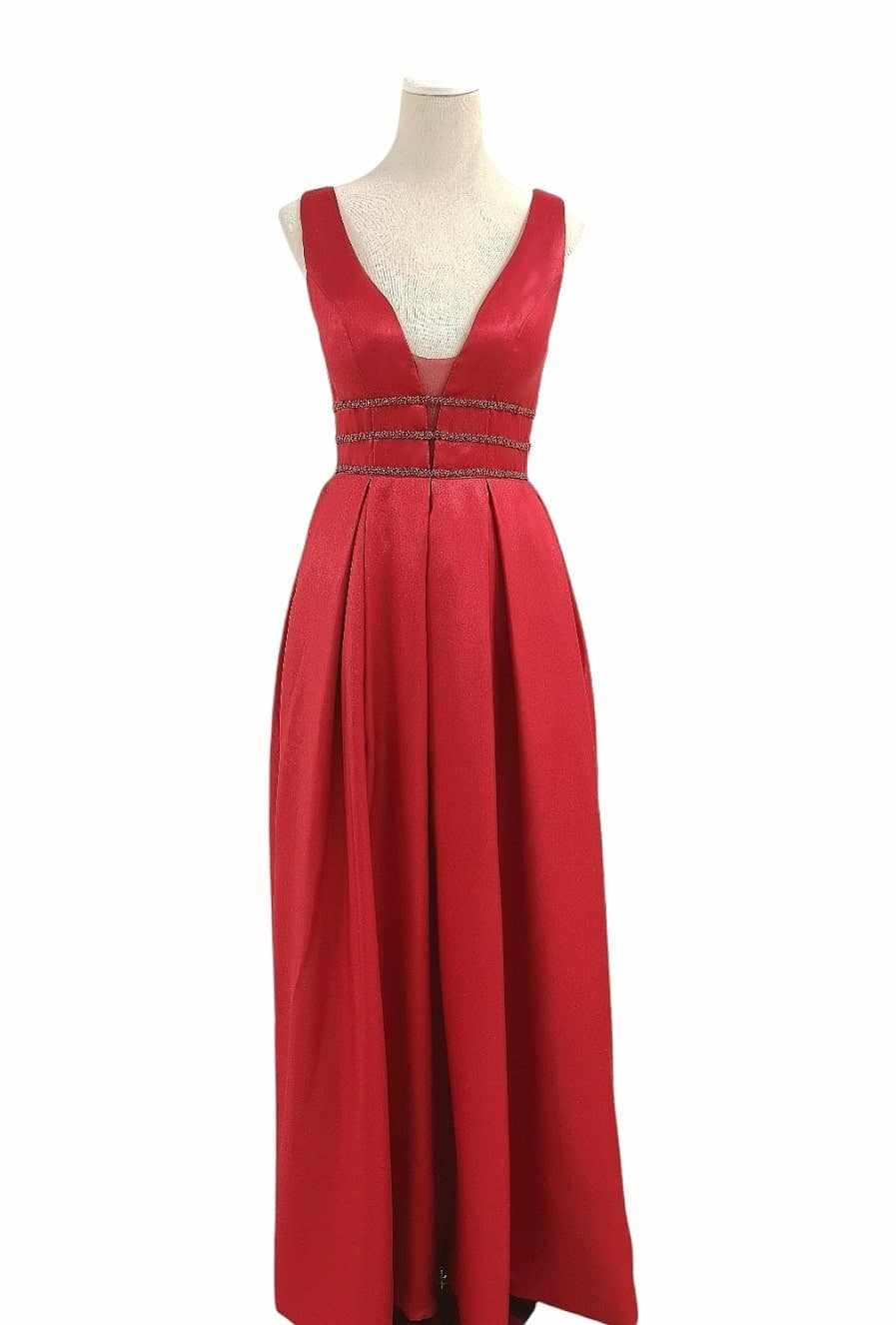 Les Voiliers - Vendita all'ingrosso Abito da sera - Donna - Abito lungo da sera rosso scuro con scollo a V1