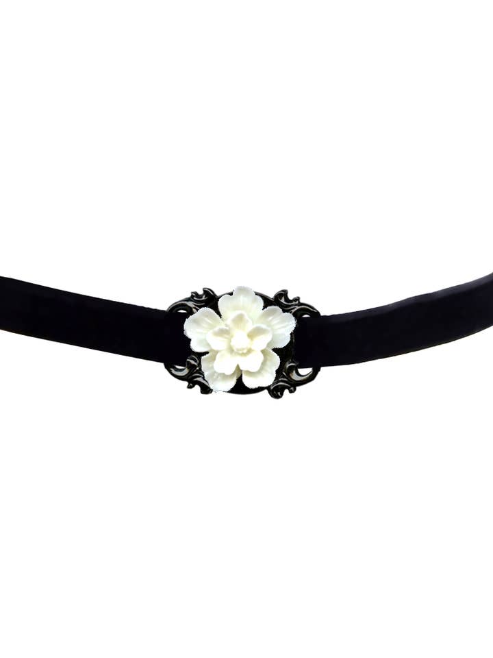 White Large Floral Velvet Choker Necklace for wholesale by Classic Hardware