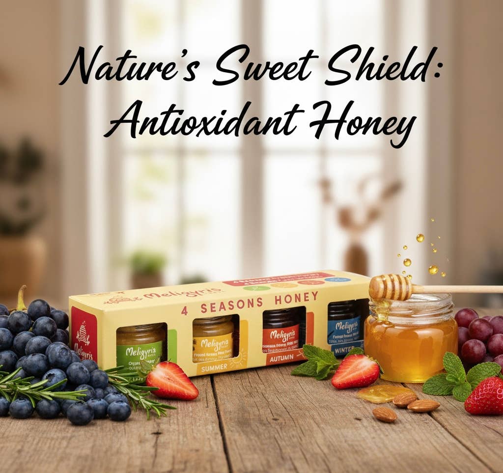 ALETA FARMS - Wholesale Honey - 4 Seasons Raw Greek Honey Gift Box – 4 Mini Jars (30g Each)1