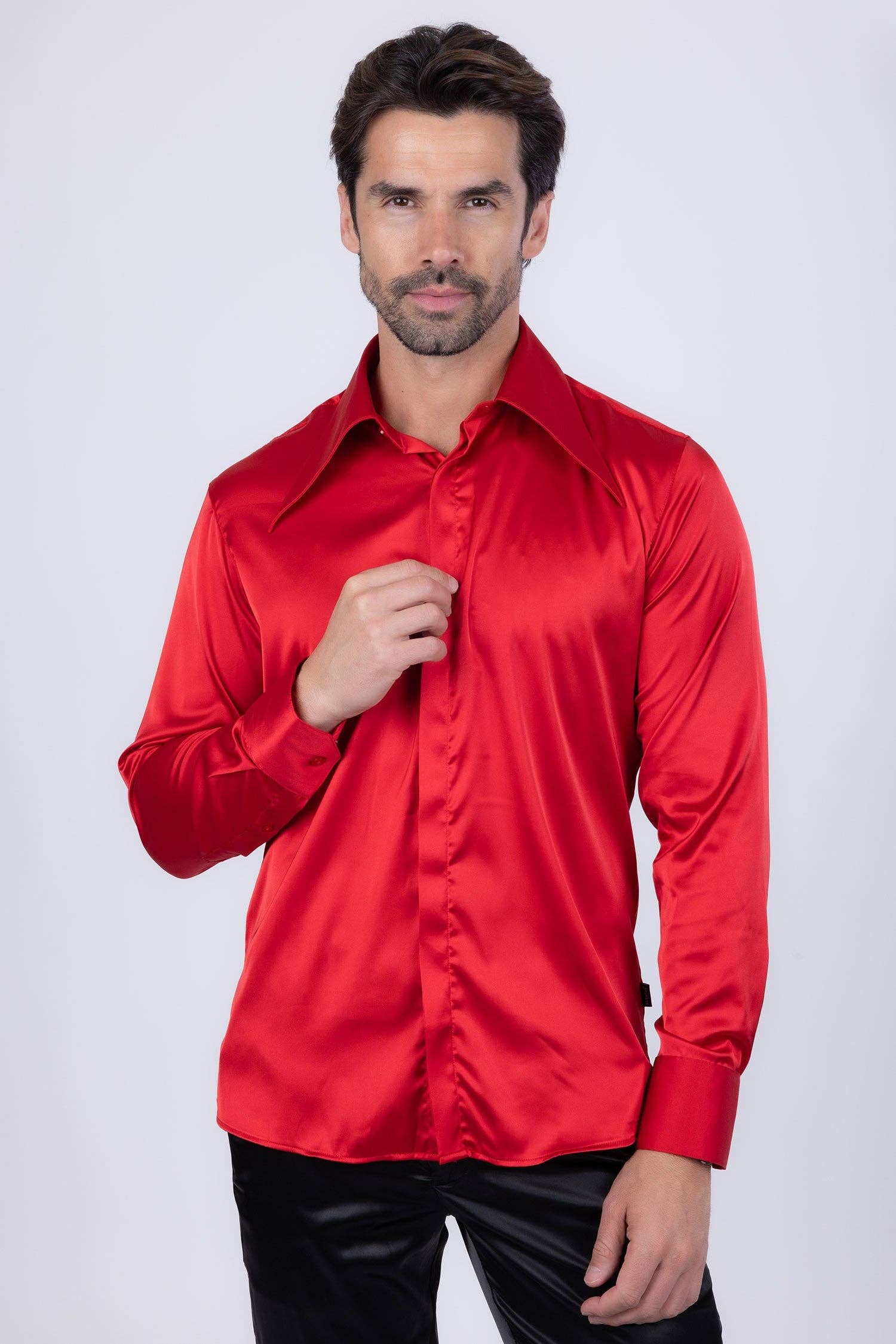 BARABAS - Wholesale Button Down Shirt - Men's - Men's Spear Point Shiny Long Sleeve Shirt 4B1026