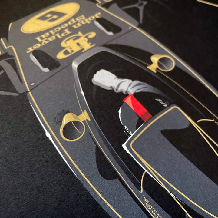 Ricardo Fine Car Artwork - Wholesale Art Print - Emerson Fittipaldi, Lotus 72D-Ford, Formula 1 World Champions 19723