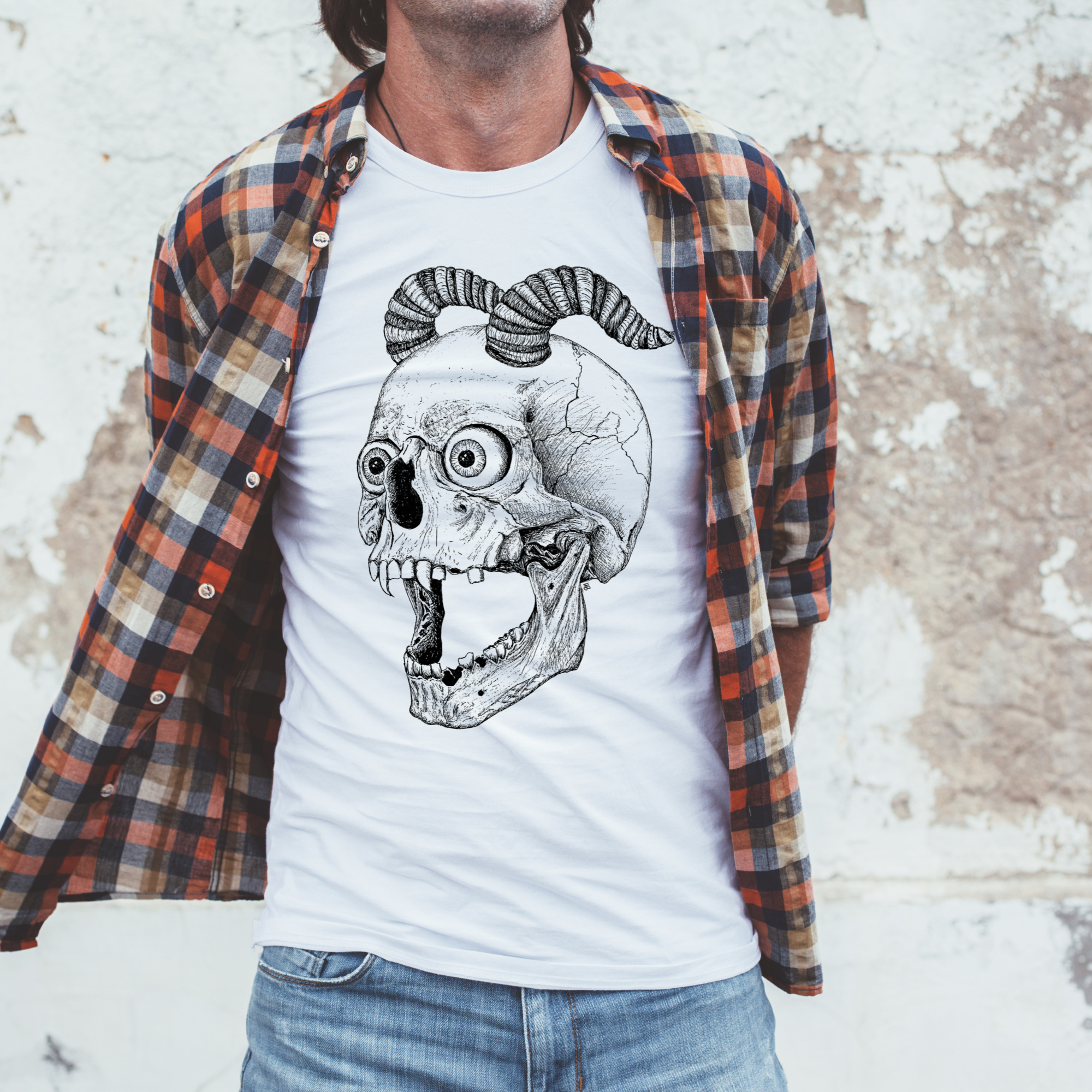 Hannah Kate Makes - Wholesale T-Shirt (Graphic) - Unisex - Screaming Skull T-shirt - White - 100% Cotton - Reg/Fitted6