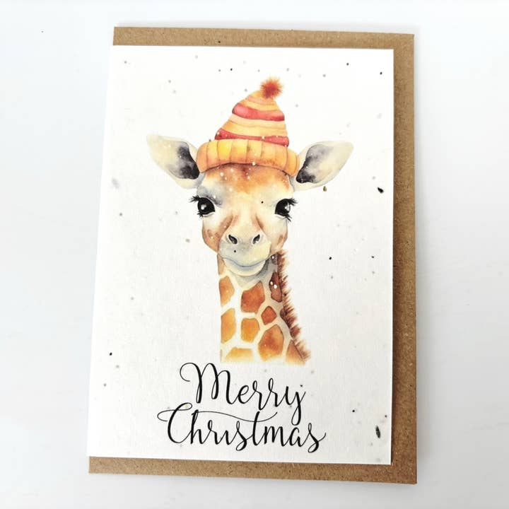 PlanetWrapIt - Wholesale Christmas Card - Christmas Giraffe - Plantable Seed Christmas Card
