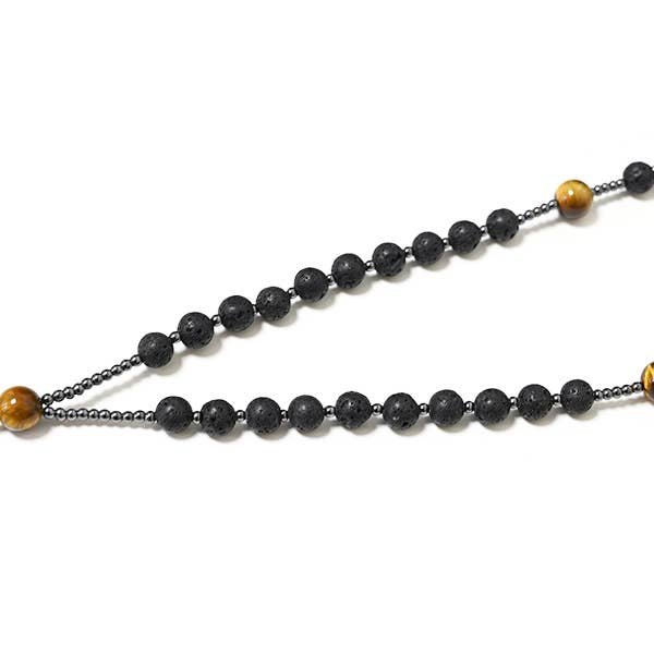 AMORINO SRL – Colar em Y/lariat por atacado – Colar Terço de Pedra com Cruz de Hematita - KM24184A9404