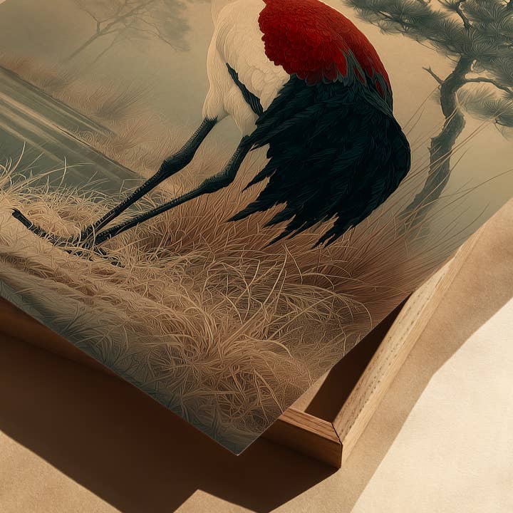 IuliiaArtPrints - Wholesale Art Print - Elegant Red-Crowned Crane Print – Minimalist Asian Decor1