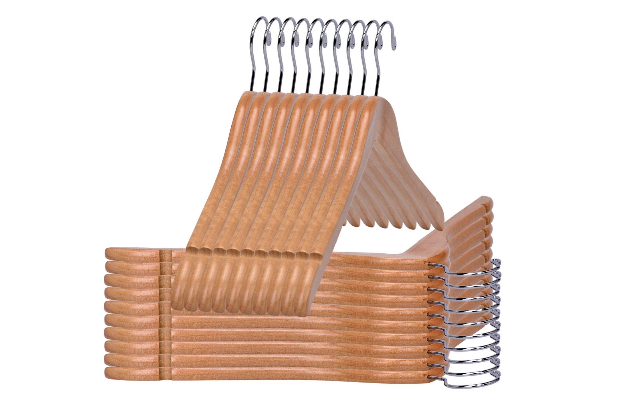 Quality Hangers - Wholesale Clothes Hangers - W031 Semi Curved Wooden Hangers, 17.5" Natural - 80 Hangers2