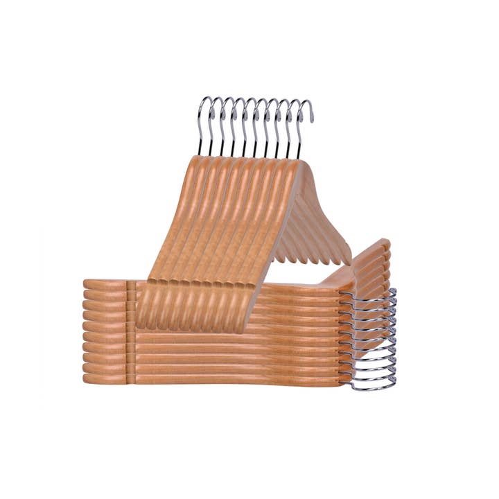 Quality Hangers - Wholesale Clothes Hangers - W031 Semi Curved Wooden Hangers, 17.5" Natural - 80 Hangers2