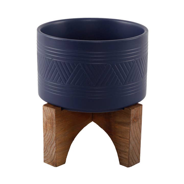 7" Mountain Ceramic Planter On Wood Stand for wholesale by Flora Bunda Inc