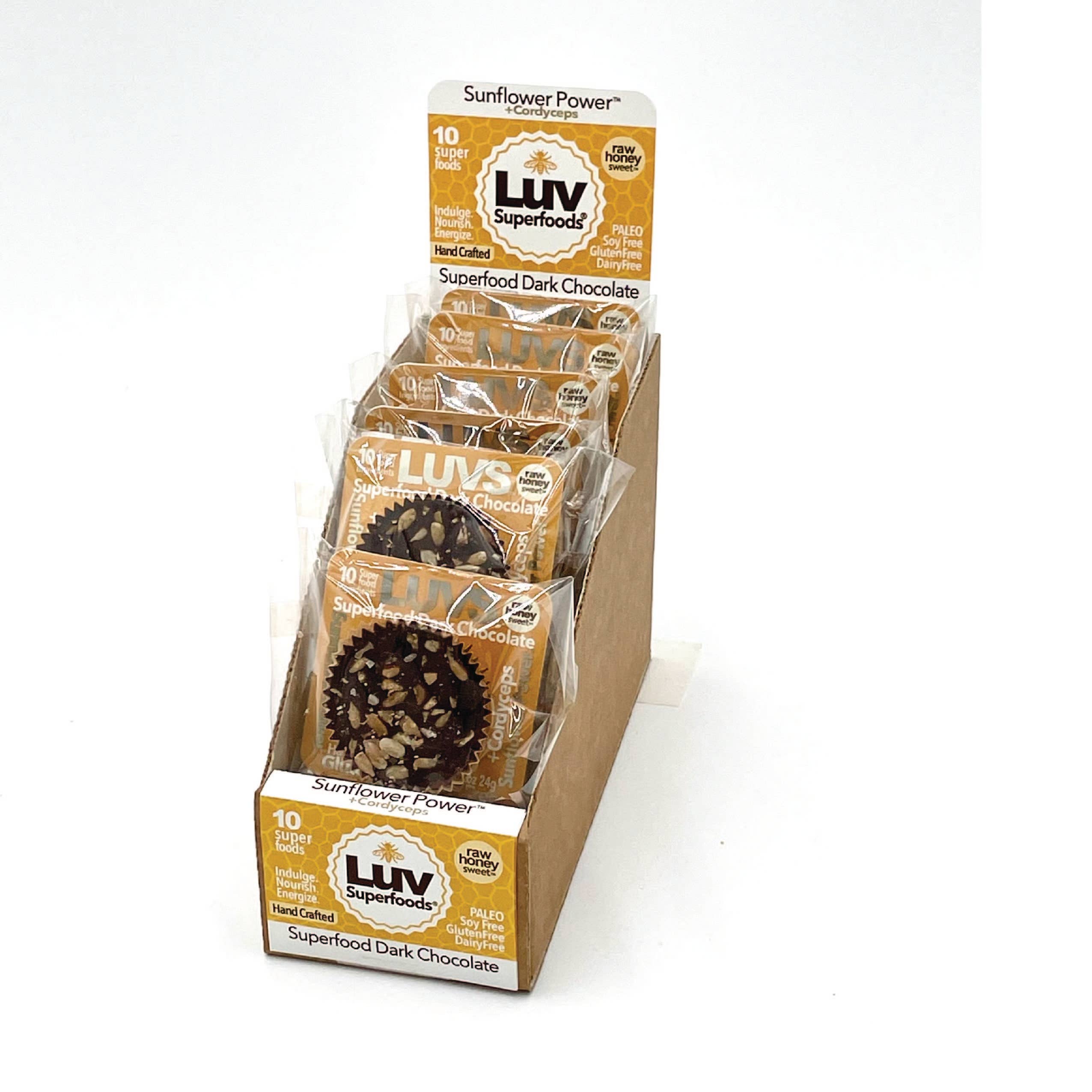 LUV Superfoods – wholesale Chokladtäckta godisar – Solroskraft +1000mg Lion's Mane Mörk Chokladkoppar3