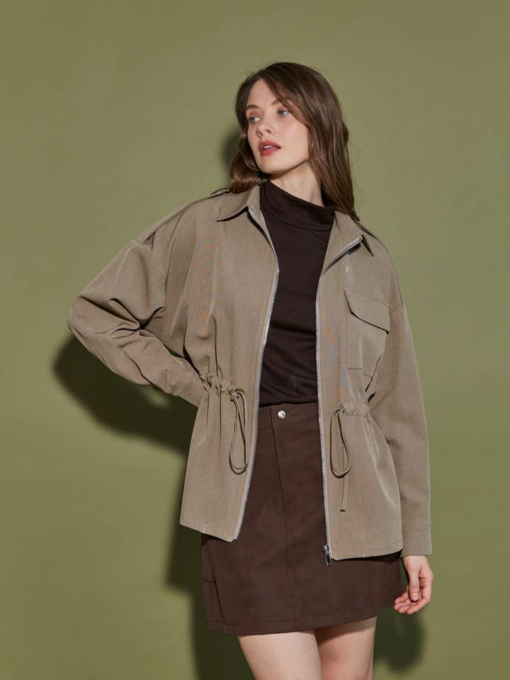 Zipped safari jacket with adjustable waist for wholesale by ELLI WHITE