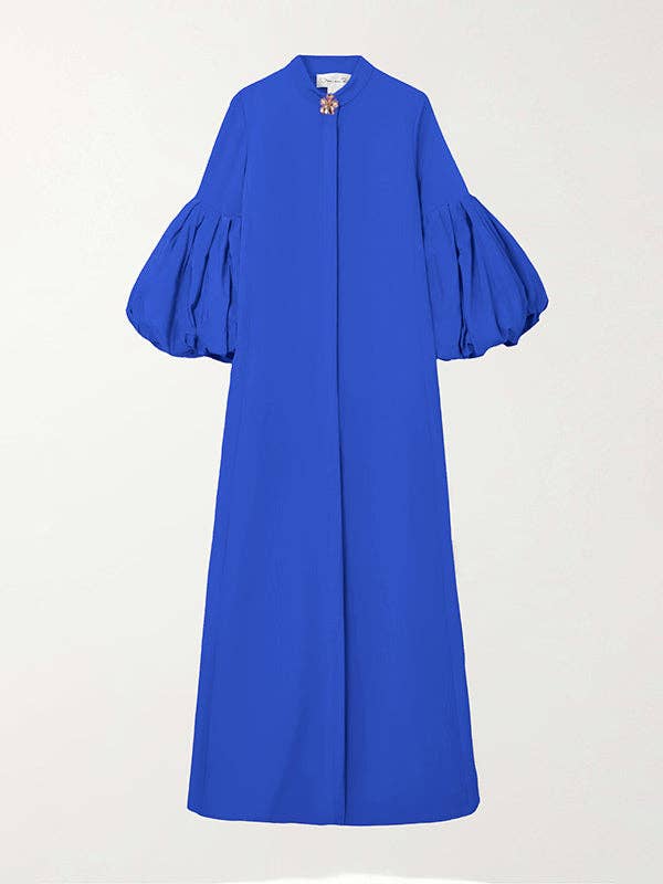 FurDecoration - Wholesale Dress - Women's - Flowy Floral Stand Collar Lantern Sleeve Maxi Dress17