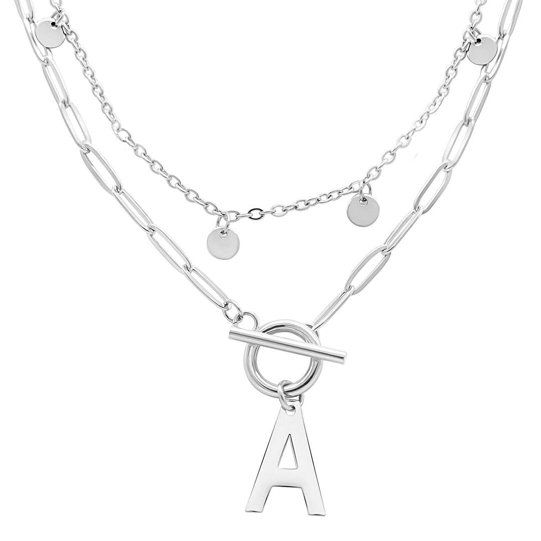 Adornia - Wholesale Pendant/Charm Necklace - Tarnish Resistant Confetti Paperclip Initial Toggle Necklace27