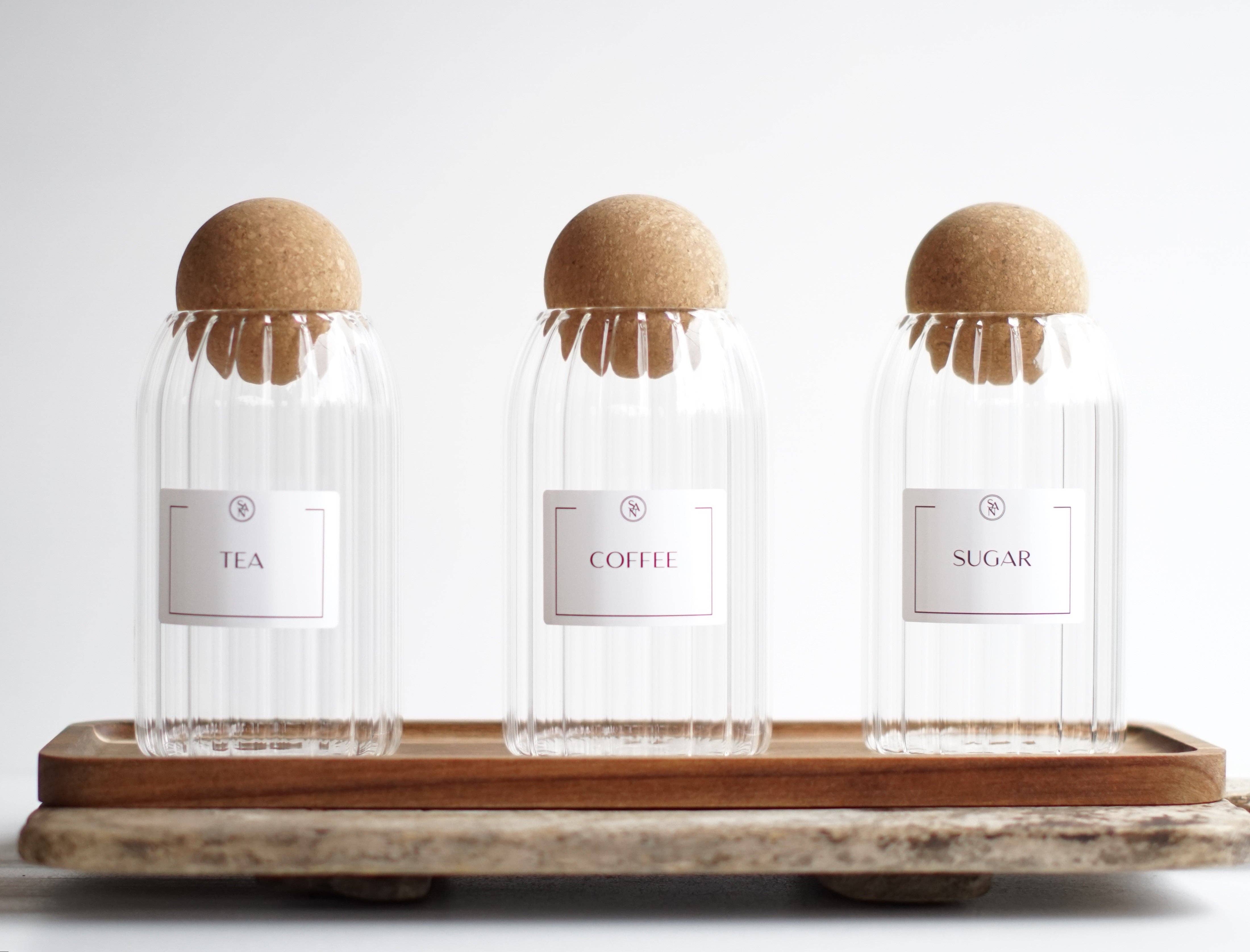 So At Nature – wholesale Jar – Reeded Glass Tea Coffee Sugar Jars with Cork Ball Lid9