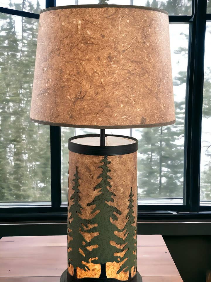 Rugged Pine Tree Grove Table Lamp W/ Night Light for wholesale by Coast Lamp Mfg
