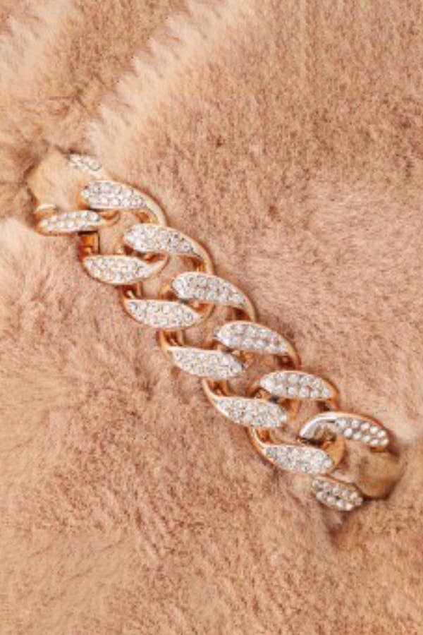 Cap Zone - Vendita all'ingrosso Sciarpa - Donna - Sciarpa a stola oblunga in pelliccia sintetica morbida con decorazione a catena cubana8