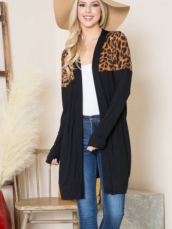 ANIMAL CONTRAST MIDI OPEN CARDIGAN for wholesale by Burgundy Apparel